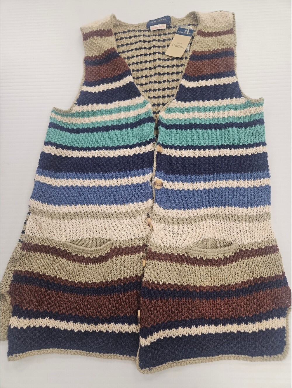 Debenhams Striped Knit Cotton Ramie Vest Size M